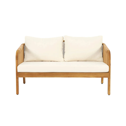 4-Pieces Acacia Wood Patio Furniture Set, Outdoor Furniture with Coffee Table, Patio Conversation Set Deep Seating with Soft Cushion, Porch Chairs for Garden, Backyard Porch Balcony, Brown & Beige Default -DTYStore