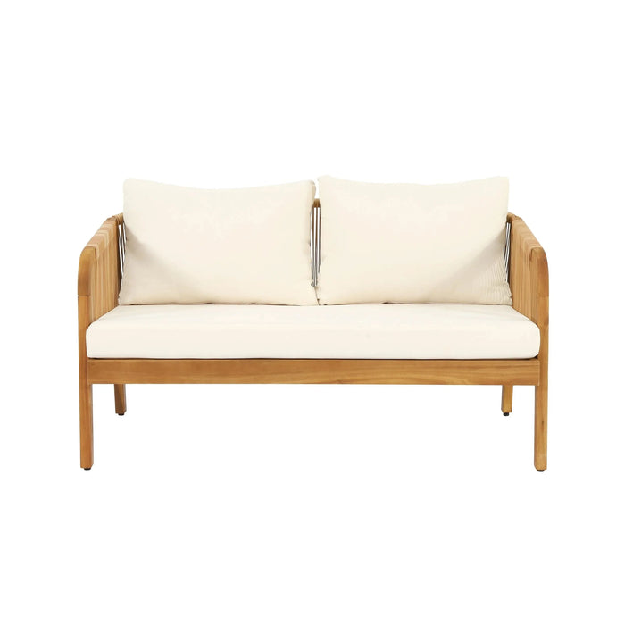 4-Pieces Acacia Wood Patio Furniture Set, Outdoor Furniture with Coffee Table, Patio Conversation Set Deep Seating with Soft Cushion, Porch Chairs for Garden, Backyard Porch Balcony, Brown & Beige Default -DTYStore