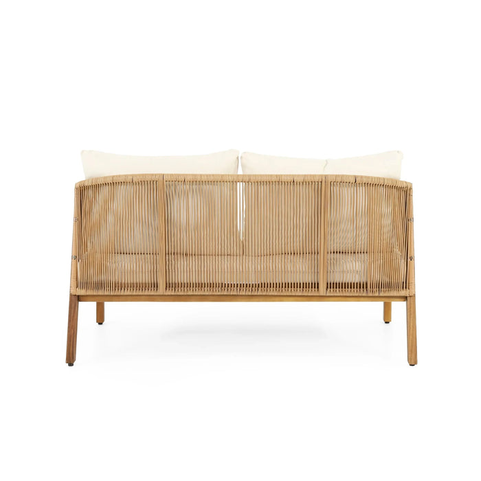 4-Pieces Acacia Wood Patio Furniture Set, Outdoor Furniture with Coffee Table, Patio Conversation Set Deep Seating with Soft Cushion, Porch Chairs for Garden, Backyard Porch Balcony, Brown & Beige Default -DTYStore