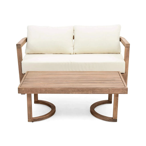 4-Pieces Acacia Wood Patio Furniture Set, Outdoor Furniture with Coffee Table, Patio Conversation Set Deep Seating with Soft Cushion, Porch Chairs for Garden, Backyard Porch Balcony, Brown wash, Beige Default -DTYStore