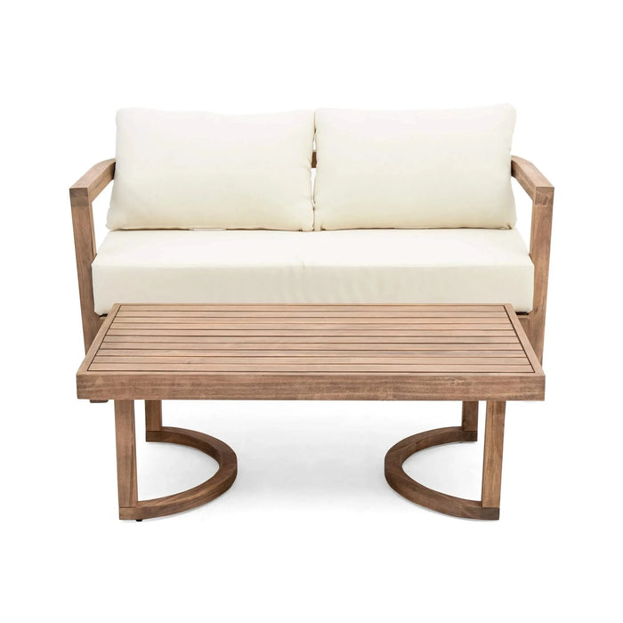 4-Pieces Acacia Wood Patio Furniture Set, Outdoor Furniture with Coffee Table, Patio Conversation Set Deep Seating with Soft Cushion, Porch Chairs for Garden, Backyard Porch Balcony, Brown wash, Beige Default -DTYStore