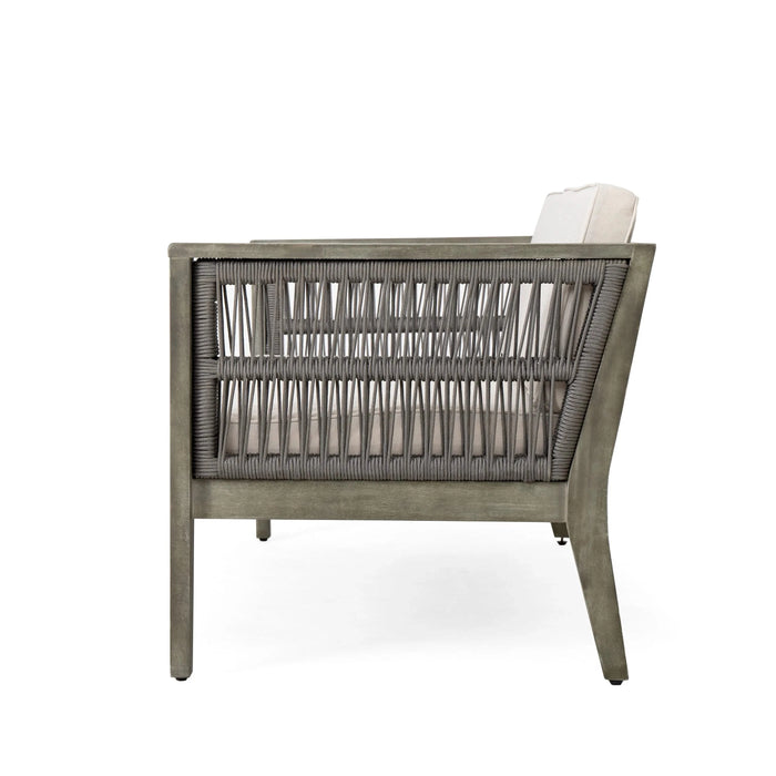 4-Pieces Acacia Wood Patio Furniture Set, Outdoor Furniture with Coffee Table, Patio Conversation Set Deep Seating with Soft Cushion, Porch Chairs for Garden, Backyard Porch Balcony, Grey & Beige Default -DTYStore