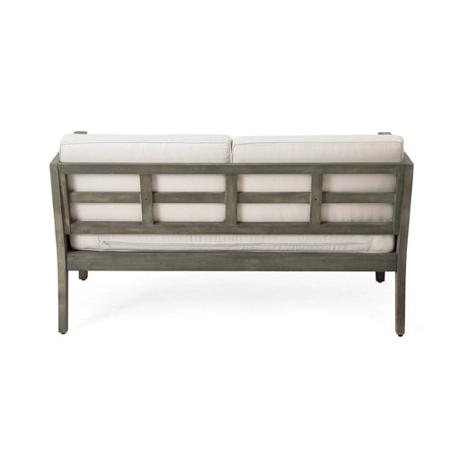 4-Pieces Acacia Wood Patio Furniture Set, Outdoor Furniture with Coffee Table, Patio Conversation Set Deep Seating with Soft Cushion, Porch Chairs for Garden, Backyard Porch Balcony, Grey & Beige Default -DTYStore