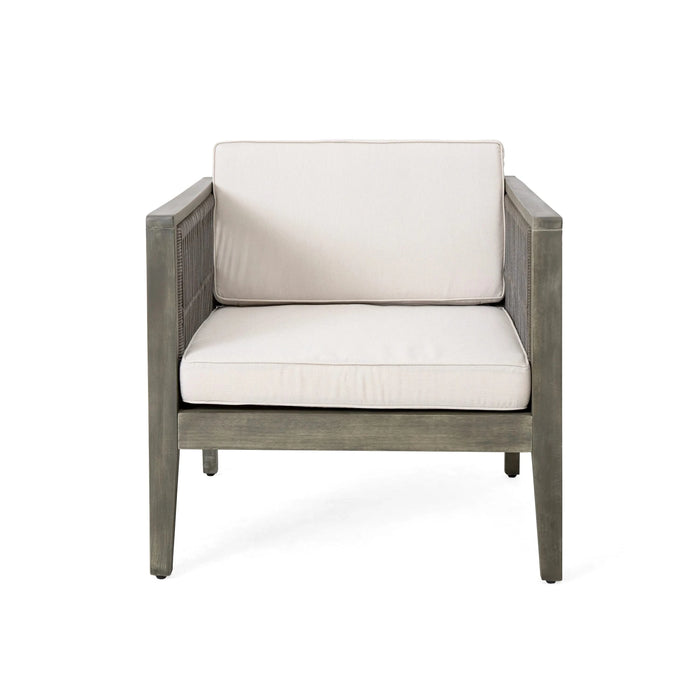 4-Pieces Acacia Wood Patio Furniture Set, Outdoor Furniture with Coffee Table, Patio Conversation Set Deep Seating with Soft Cushion, Porch Chairs for Garden, Backyard Porch Balcony, Grey & Beige Default -DTYStore