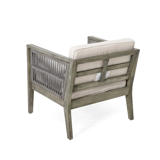 4-Pieces Acacia Wood Patio Furniture Set, Outdoor Furniture with Coffee Table, Patio Conversation Set Deep Seating with Soft Cushion, Porch Chairs for Garden, Backyard Porch Balcony, Grey & Beige Default -DTYStore