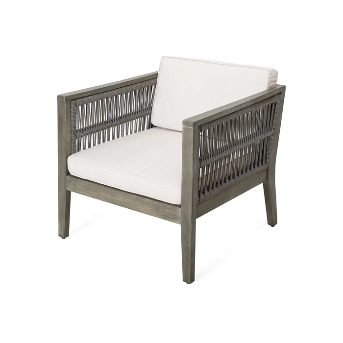 4-Pieces Acacia Wood Patio Furniture Set, Outdoor Furniture with Coffee Table, Patio Conversation Set Deep Seating with Soft Cushion, Porch Chairs for Garden, Backyard Porch Balcony, Grey & Beige Default -DTYStore