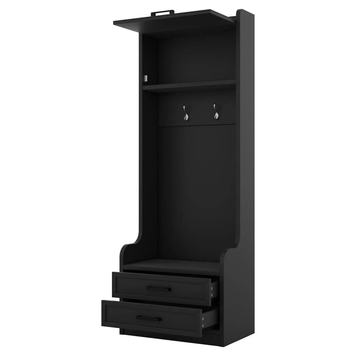 4-in-1 Detachable Hall Tree with Storage and 7 Hooks, Multiple Functions Hallway Coat Rack with Storage Drawers and Cabinet, Black Shoe Bench for Entryway Hallway - DTY Store