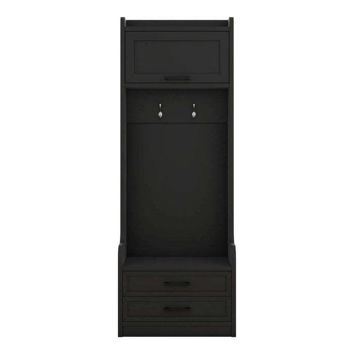 4-in-1 Detachable Hall Tree with Storage and 7 Hooks, Multiple Functions Hallway Coat Rack with Storage Drawers and Cabinet, Black Shoe Bench for Entryway Hallway - DTY Store