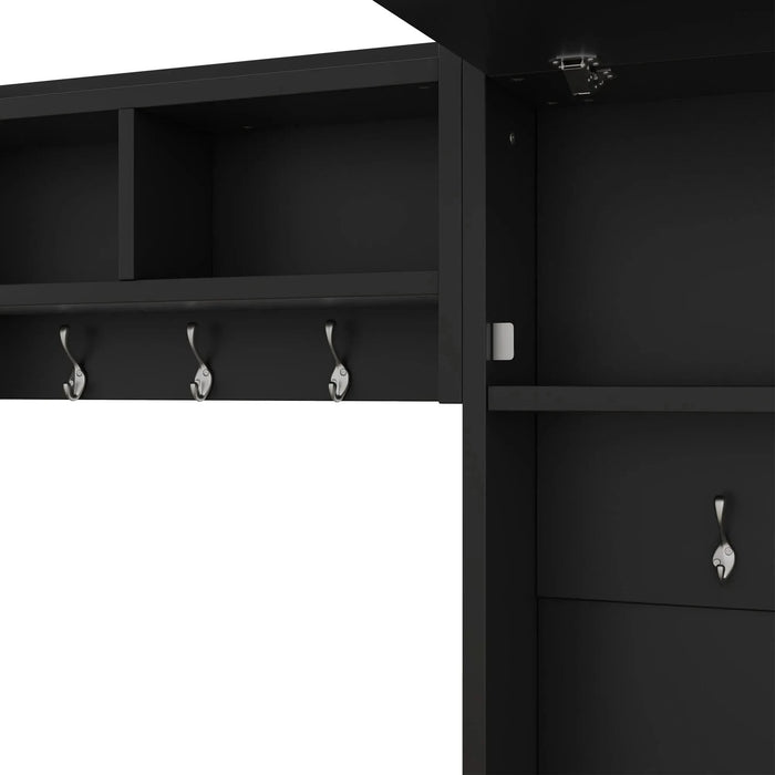 4-in-1 Detachable Hall Tree with Storage and 7 Hooks, Multiple Functions Hallway Coat Rack with Storage Drawers and Cabinet, Black Shoe Bench for Entryway Hallway- DTY Store