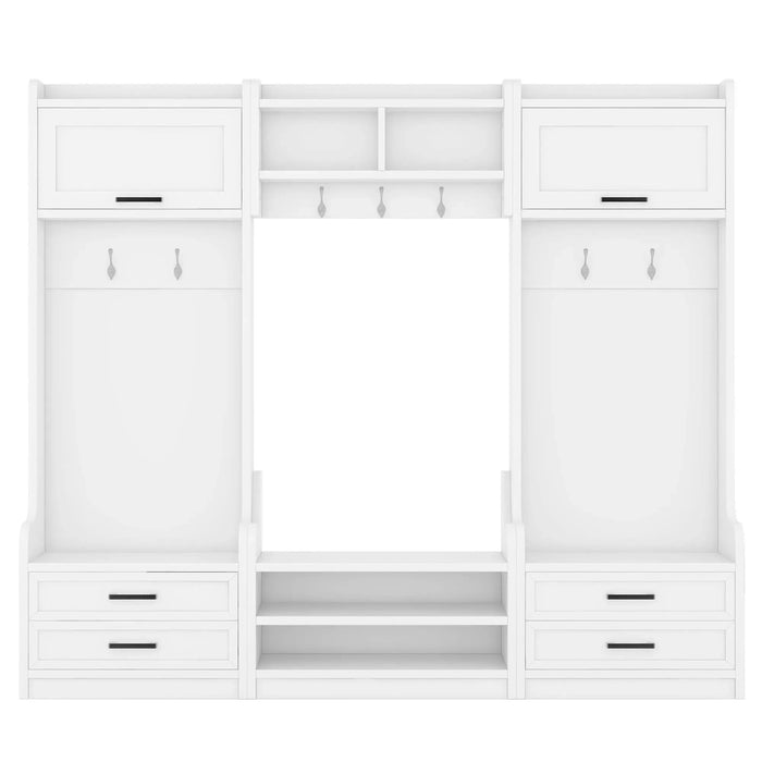 4-in-1 Detachable Hall Tree with Storage and 7 Hooks, Multiple Functions Hallway Coat Rack with Storage Drawers and Cabinet, White Shoe Bench for Entryway Hallway Default -DTYStore