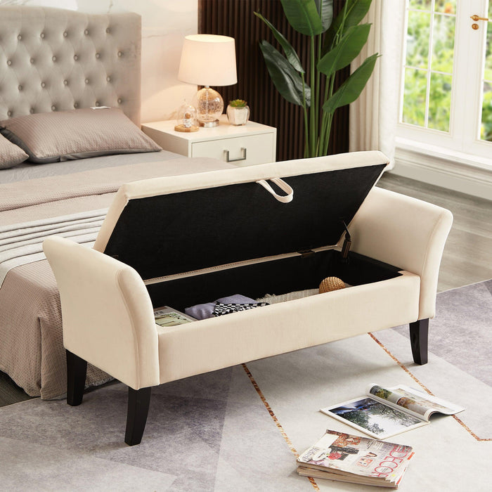 51.5" Bed Bench with Storage Beige Velvet - DTYStore