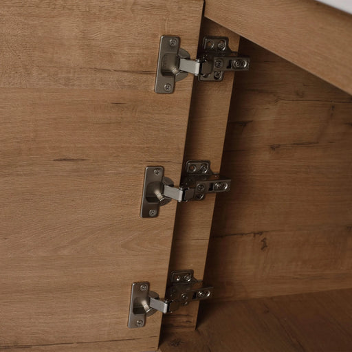 40'' Wall-Mounted Bathroom Vanity with White Ceramic Sink and Storage Shelves & 1-Soft-Close Door, KD-Packing, Plywood Default -DTYStore