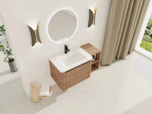 40'' Wall-Mounted Bathroom Vanity with White Ceramic Sink and Storage Shelves & 1-Soft-Close Door, KD-Packing, Plywood Default -DTYStore