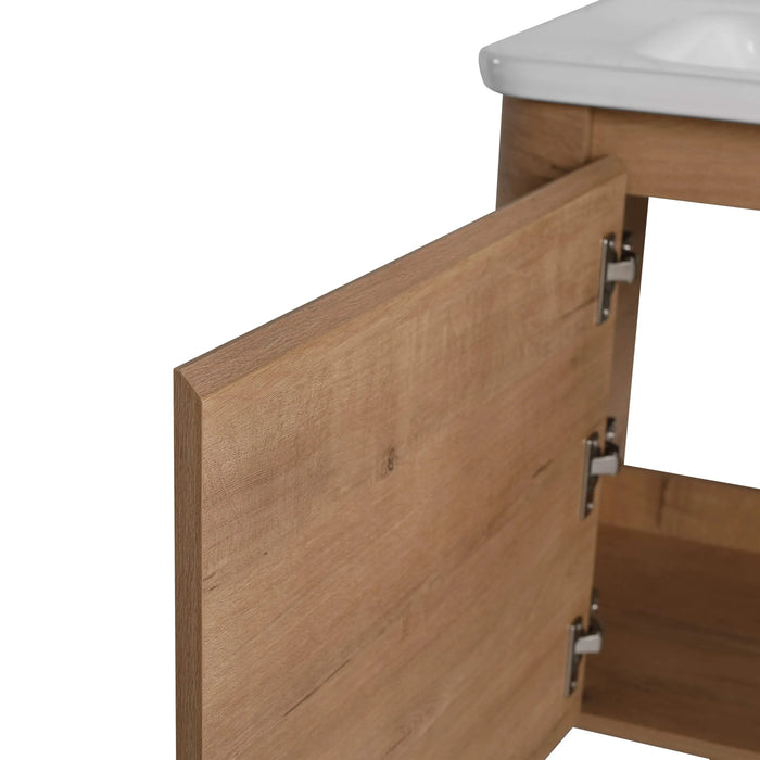 40'' Wall-Mounted Bathroom Vanity with White Ceramic Sink and Storage Shelves & 1-Soft-Close Door, KD-Packing, Plywood Default -DTYStore