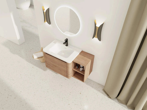 40'' Wall-Mounted Bathroom Vanity with White Ceramic Sink and Storage Shelves & 1-Soft-Close Door, KD-Packing, Plywood Default -DTYStore