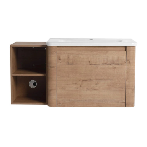 40'' Wall-Mounted Bathroom Vanity with White Ceramic Sink and Storage Shelves & 1-Soft-Close Door, KD-Packing, Plywood Default -DTYStore
