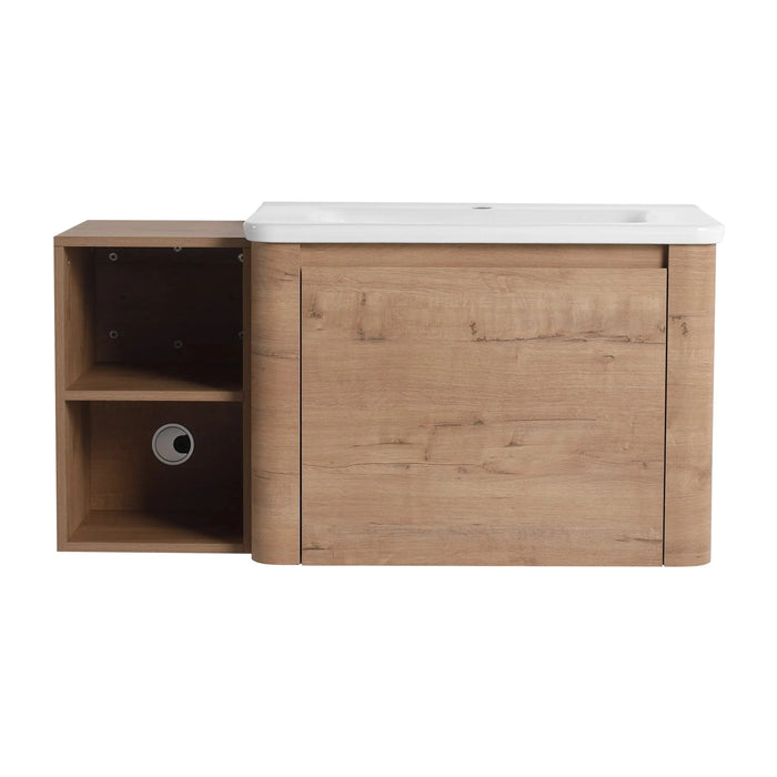40'' Wall-Mounted Bathroom Vanity with White Ceramic Sink and Storage Shelves & 1-Soft-Close Door, KD-Packing, Plywood Default -DTYStore