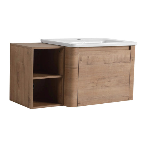 40'' Wall-Mounted Bathroom Vanity with White Ceramic Sink and Storage Shelves & 1-Soft-Close Door, KD-Packing, Plywood Default -DTYStore