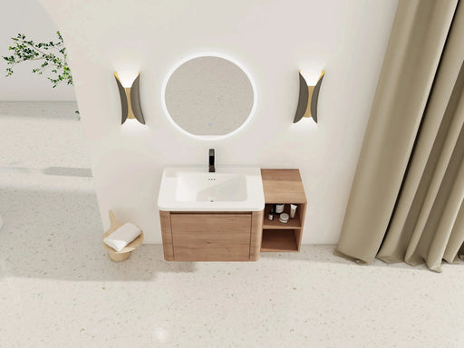 40'' Wall-Mounted Bathroom Vanity with White Ceramic Sink and Storage Shelves & 1-Soft-Close Door, KD-Packing, Plywood Default -DTYStore