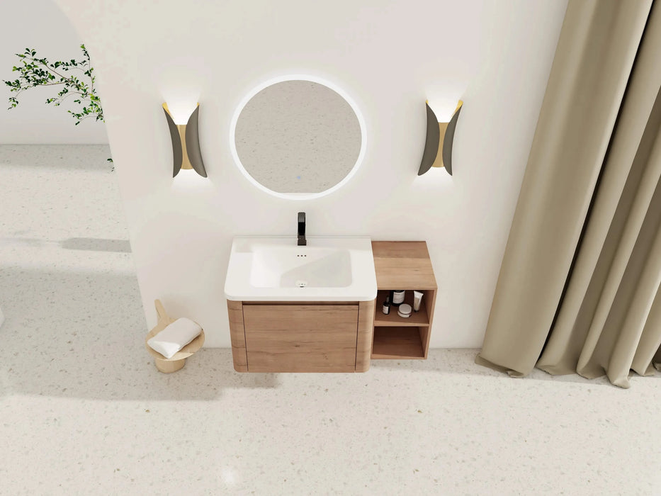 40'' Wall-Mounted Bathroom Vanity with White Ceramic Sink and Storage Shelves & 1-Soft-Close Door, KD-Packing, Plywood Default -DTYStore
