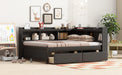 Full Size L-shaped Bookcases Bed with Power Outlets, USB Charging Ports,Two Drawers,Espresso - DTYStore