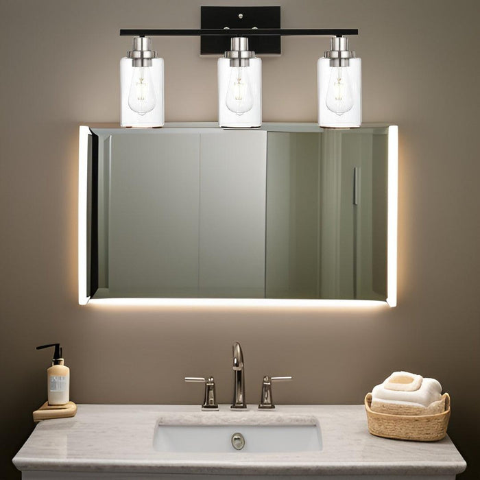 Modern Bathroom Lighting with Clear Glass Shade, 3-Light Black Vanity Light Wall Mount Lamp for Bedroom Vanity Table Bathroom Dressing Table, Brushed Nickel Finish Socket - DTYStore