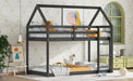 Twin over Twin Rubber Wood Floor Bunk Bed, with ladder,Guardrails,House-Shaped-Bunk Bed, Black - DTYStore