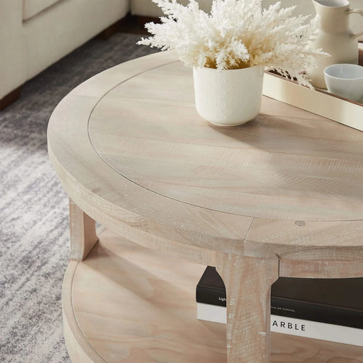 40inch Large Curved 2 Tier Traditional Round Circle Wooden Center Coffee Table,Rounded Table with Wheels,Mid Century Rustic Style Table for living Room,Office,Apartment,OAK Default -DTYStore