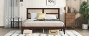 King Size Bed with Rattan Headboard, Two Storage Drawers, Rubber Wood Bed with Enhanced Support Salts and Feet,Espresso - DTYStore