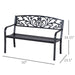 Outsunny 50' Outdoor Bench, Metal Garden Bench with Floral Pattern Backrest, Porch Bench with Slatted Seat for Park, Yard, Lawn, Black - DTYStore