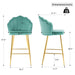 Shell shape green velvet bar chair, gold-plated metal chair legs, suitable for coffee shop, bar, restaurant (set of 2) - DTYStore