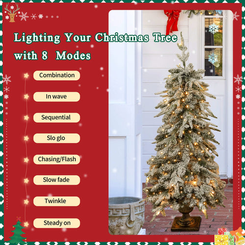 Pre-lit Christmas Artificial Tree 4-Piece Set, Garland, Wreath and Set of 2 Entrance Trees, X-mas with LED Lights, PVC Festival Celebration Set, Green - Image 5
