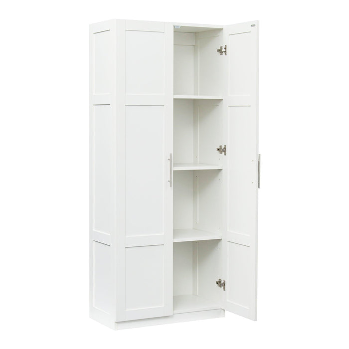 High wardrobe and kitchen cabinet with 2 doors and 3 partitions to separate 4 storage spaces,white - DTYStore
