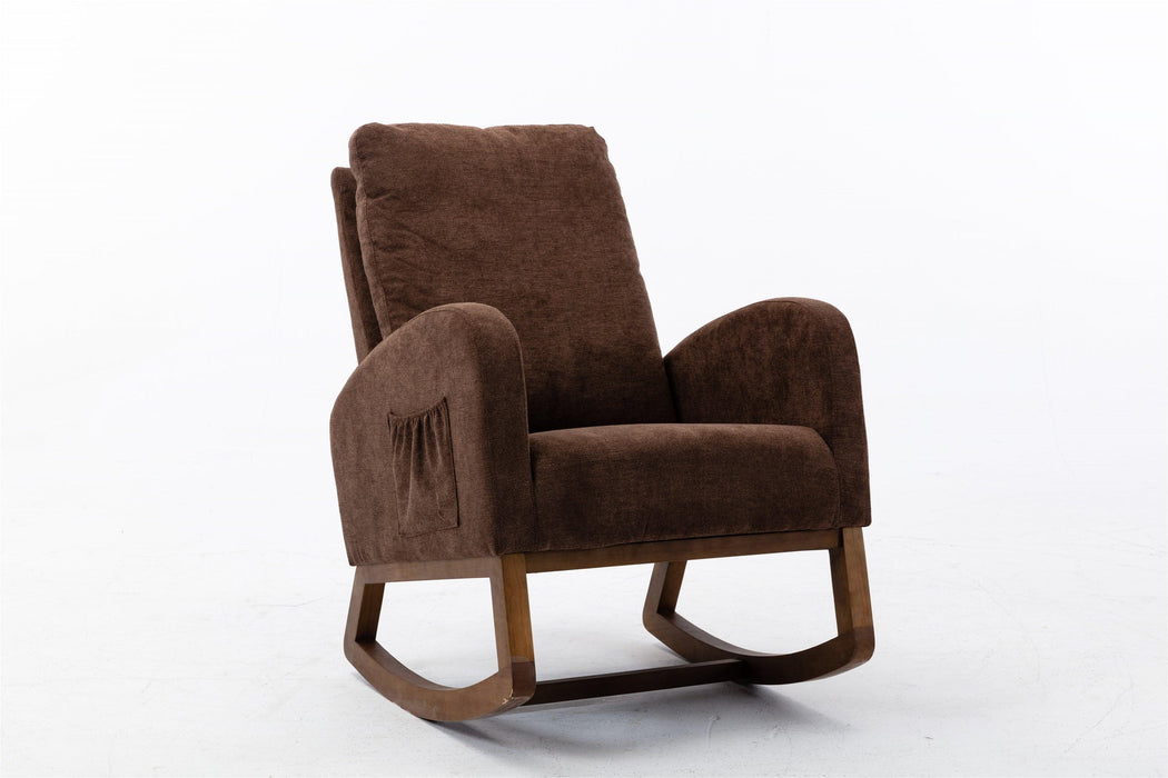 Rocking Chair, Modern Glider Chair, Recliner Armchair with Wood Legs and Side Pocket, Nursery Rocking Accent Chair with High Back for Living Room Bedroom (Coffee linen) - DTYStore