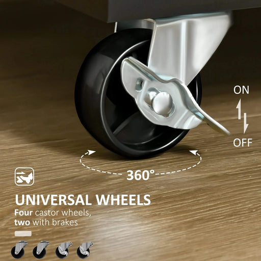 41' Modern Rolling Kitchen Island on Wheels, Utility Cart Storage Trolley with Rubberwood Top & Drawers, Black Default -DTYStore