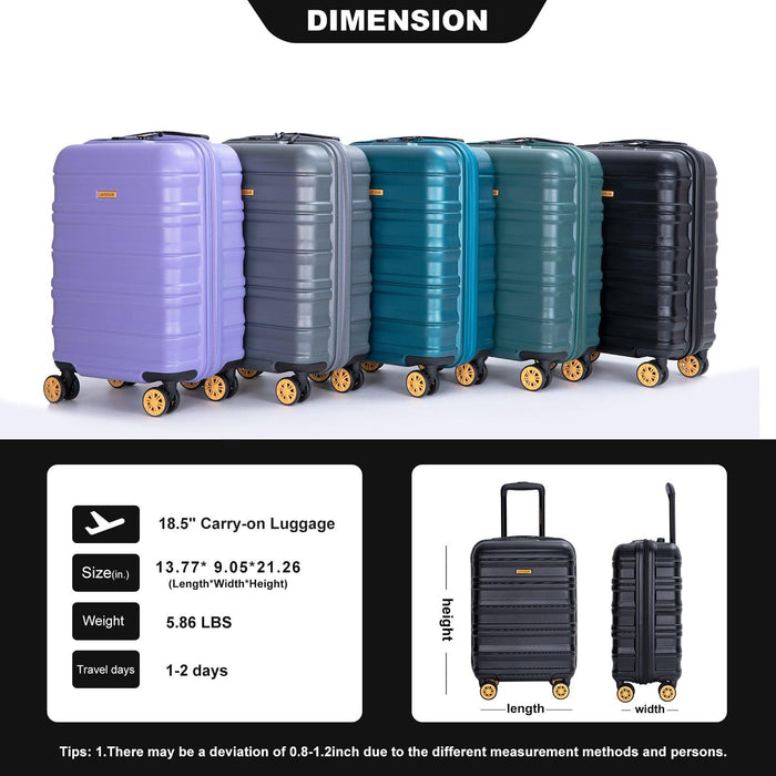 Carry On Luggage Airline Approved18.5" Carry On Suitcase With TSA Approved Carry On Luggage With Wheels Carry on Bag Hard Shell Suitcases, BLACK