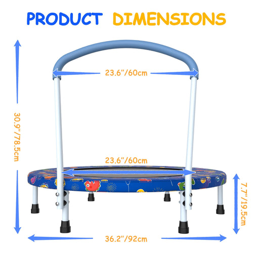 36inch Mini Trampoline for Kids Ages 1-6 Indoor Outdoor Trampoline with Handle Fun for Kids - Image 2