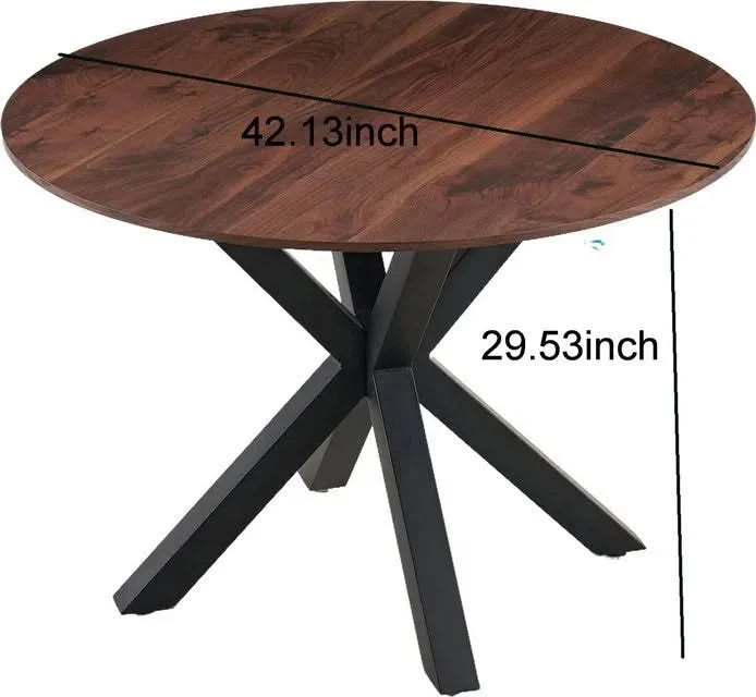 42.1'BLACK AND WOOD COLOR Table Mid-century Dining Table for 4-6 people With Round Mdf Table Top, Pedestal Dining Table, End Table Leisure Coffee Table,cross leg Default -DTYStore