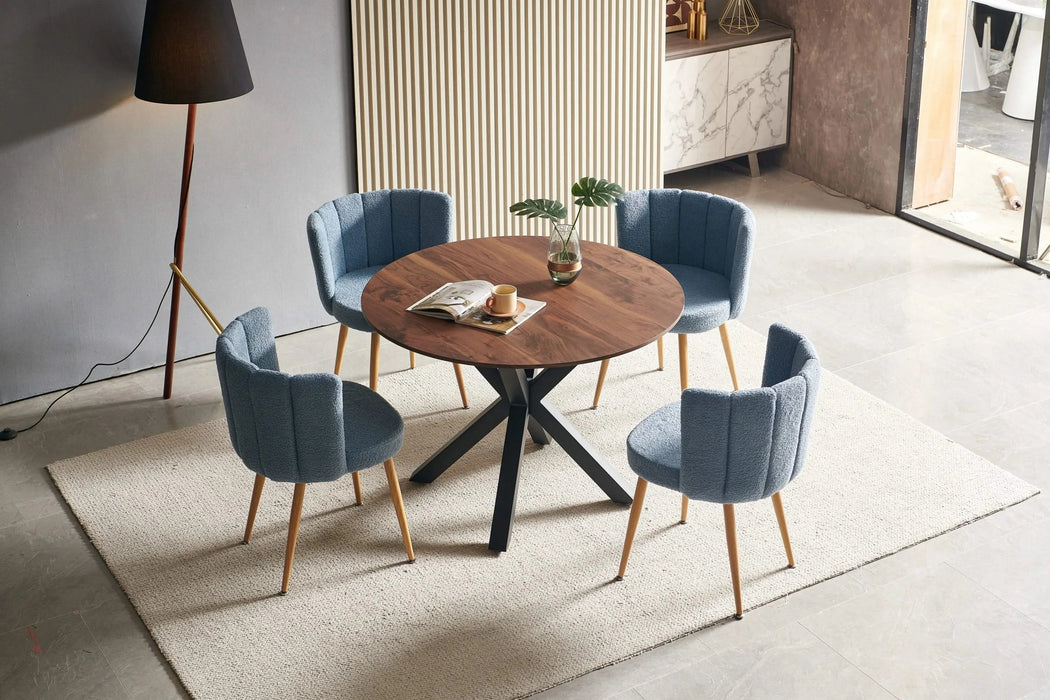 42.1'BLACK AND WOOD COLOR Table Mid-century Dining Table for 4-6 people With Round Mdf Table Top, Pedestal Dining Table, End Table Leisure Coffee Table,cross leg Default -DTYStore