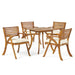 Outdoor Hermosa 5 Piece Wood Dining Set With Cushions, Teak Finish With Beige Cushion - DTYStore