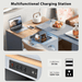 Rolling Kitchen Island With Extended Table, Kitchen Island on Wheels with LED Lights,Power Outlets and 2 Fluted Glass Doors, Kitchen Island with a Storage Compartment and Side 3 Open Shelves, Grey - DTYStore