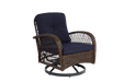 3 Pieces Outdoor Swivel Rocker Patio Chairs, 360 Degree Rocking Patio Conversation Set with Thickened Cushions and Glass Coffee Table for Backyard, Navy blue - DTYStore