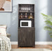 Coffee Bar Cabinet Kitchen Cabinet with Microwave Stand Metal Frame Side Home Source Bar Cabinet Cabinet and Hollow out Barn Design Wood Cabinet L26.77''*W15.75''*H67.32'' Charcoal Gray - DTYStore