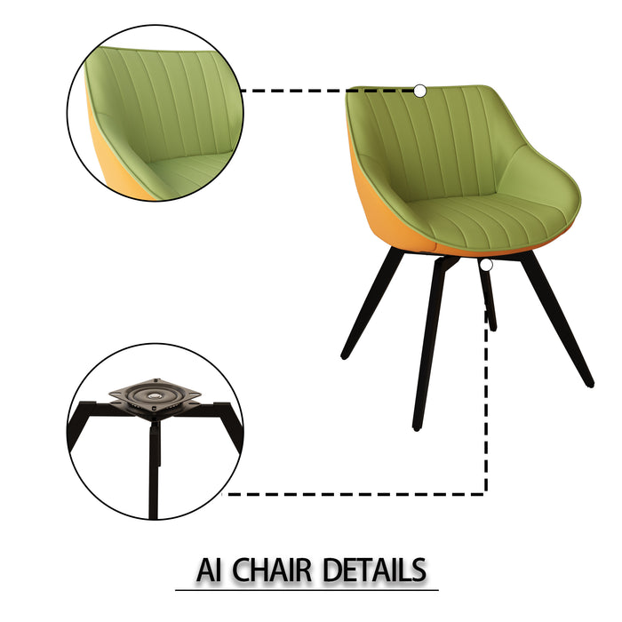 63" medieval modern cream style MDF dining table and green PU dining chair set, 6 sets of black metal leg dining chairs, suitable for kitchen&home