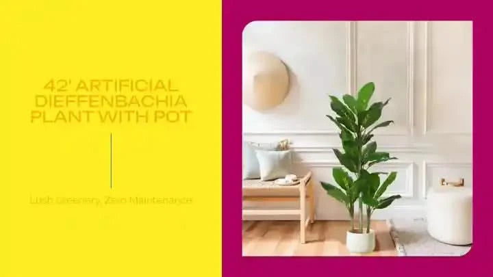 42' Artificial Dieffenbachia Plant With Pot Default -DTYStore