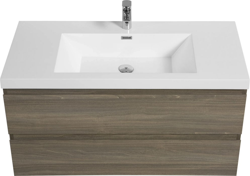 42' Floating Bathroom Vanity with Sink, Modern Wall-Mounted Bathroom Storage Vanity Cabinet with Resin Top Basin and Soft Close Drawers, Ash Grey 24V11-42AG Default -DTYStore