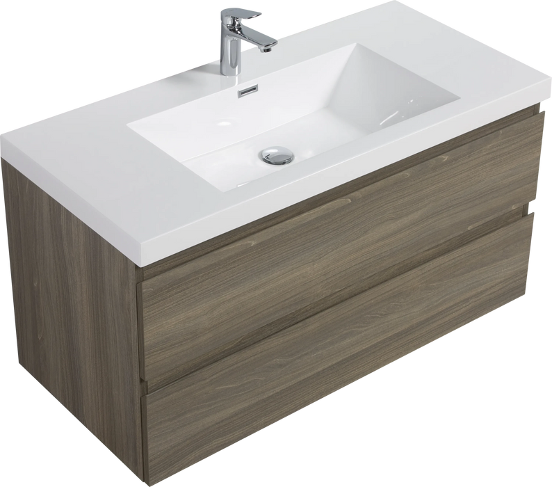 42' Floating Bathroom Vanity with Sink, Modern Wall-Mounted Bathroom Storage Vanity Cabinet with Resin Top Basin and Soft Close Drawers, Ash Grey 24V11-42AG Default -DTYStore