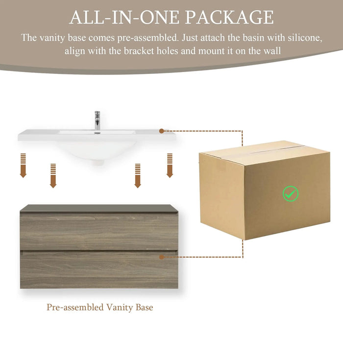 42' Floating Bathroom Vanity with Sink, Modern Wall-Mounted Bathroom Storage Vanity Cabinet with Resin Top Basin and Soft Close Drawers, Ash Grey 24V11-42AG Default -DTYStore