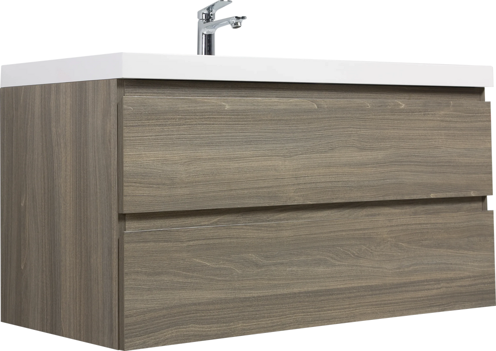 42' Floating Bathroom Vanity with Sink, Modern Wall-Mounted Bathroom Storage Vanity Cabinet with Resin Top Basin and Soft Close Drawers, Ash Grey 24V11-42AG Default -DTYStore