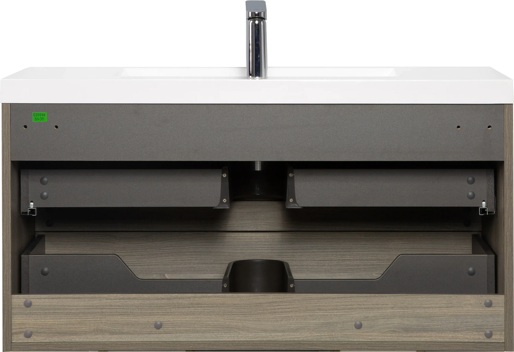 42' Floating Bathroom Vanity with Sink, Modern Wall-Mounted Bathroom Storage Vanity Cabinet with Resin Top Basin and Soft Close Drawers, Ash Grey 24V11-42AG Default -DTYStore